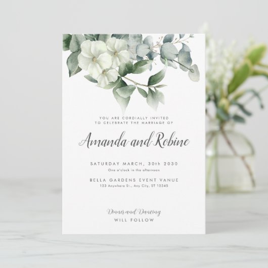 Invitation Mariage minimal Eucalyptus élégant (Debout devant)