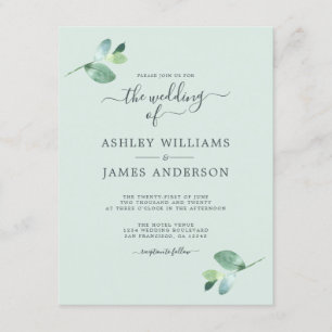 Invitation Mariage minimal Éucalyptus Foliage à script chic
