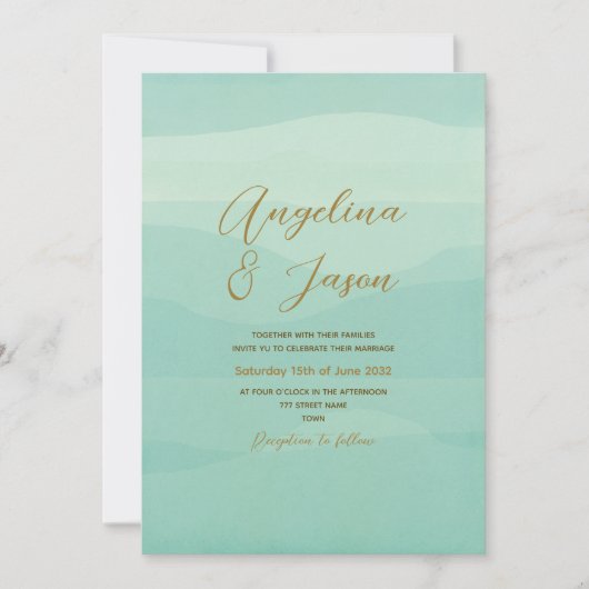 Invitation Mariage minimal Gold Sage vert (Devant)