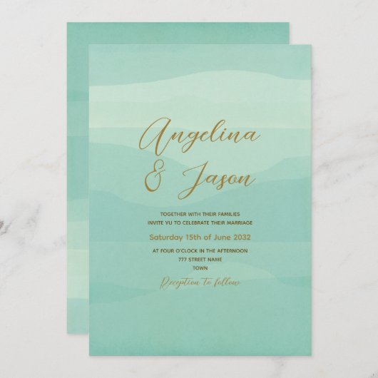 Invitation Mariage minimal Gold Sage vert (Devant / Derrière)