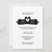 Invitation Mariage minimal moderne Black & White Heart & Cygn (Devant)