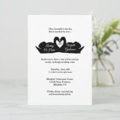 Invitation Mariage minimal moderne Black & White Heart & Cygn (Debout devant)
