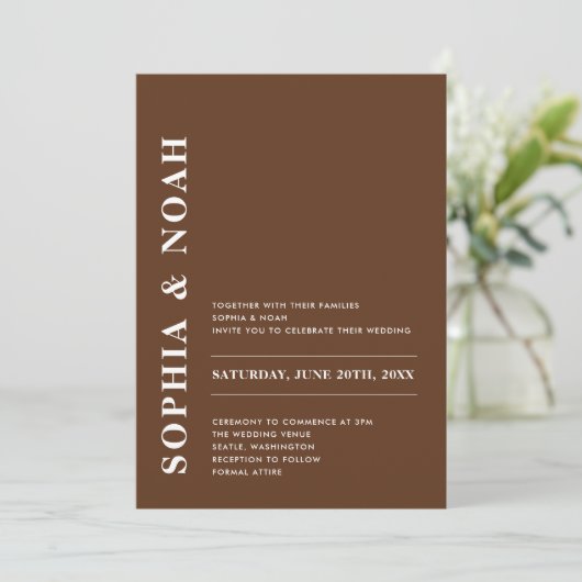 Invitation Mariage Minimal Moderne Brun Foncé d'Automne (Debout devant)