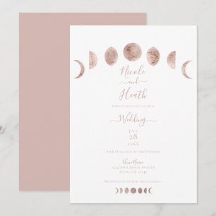 Invitation Mariage Minimal Moderne Phases de Lune Rose Boho