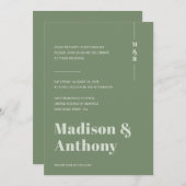 Invitation Mariage minimal monogramme vert Sage (Devant / Derrière)