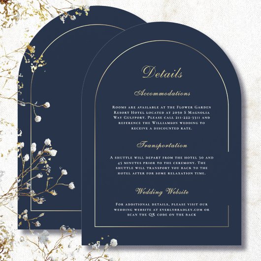 Invitation Mariage Minimal Or Arch Navy Blanc Détail Script