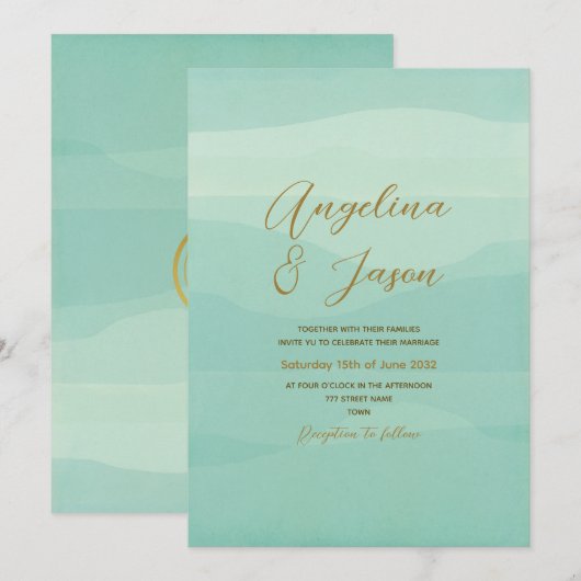 Invitation Mariage Minimal Or Sauge Vert (Devant / Derrière)