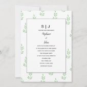 Invitation Mariage minimal pour le monogramme vert des feuill (Devant)