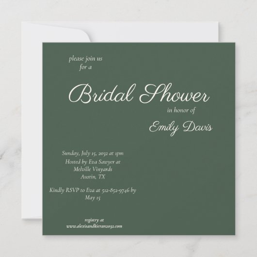 Invitation Mariage Minimal Script Highland Mousse Verte (Devant)