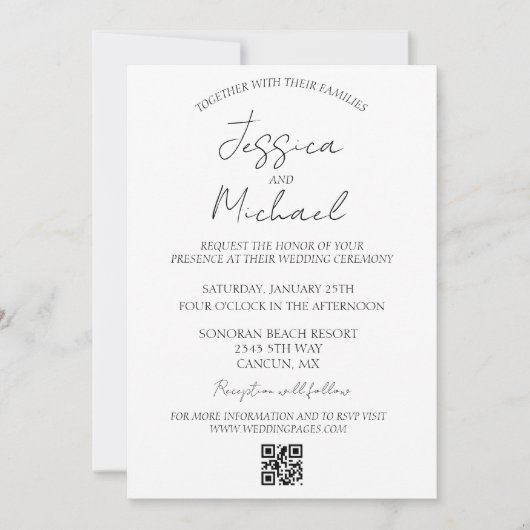 Invitation Mariage minimal simple Code QR minimal RSVP (Devant)