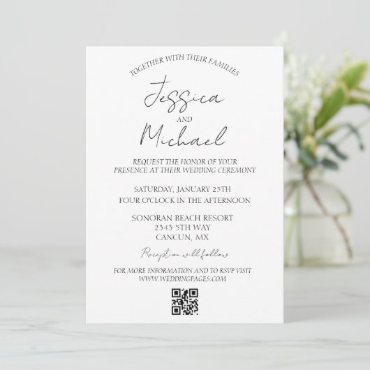 Invitation Mariage minimal simple Code QR minimal RSVP (Debout devant)