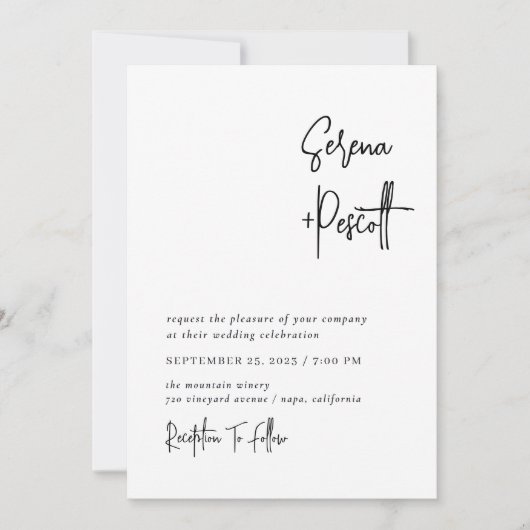 Invitation Mariage minimal simple propre (Devant)