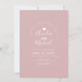 Invitation Mariage Minimal Simple Rose Pâle Coeur (Devant)