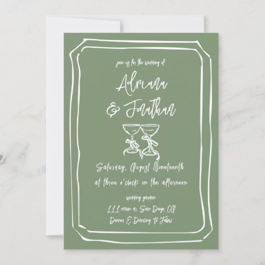 Invitation Mariage Minimal Simple Vert Sauge (Devant)