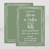 Invitation Mariage Minimal Simple Vert Sauge (Devant / Derrière)
