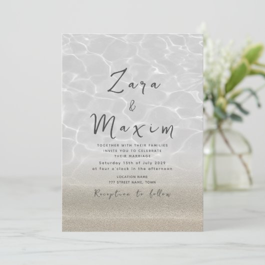 Invitation Mariage minimal sur la plage (Debout devant)