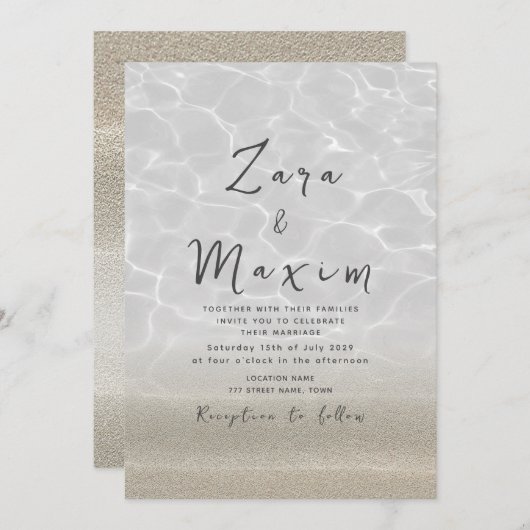Invitation Mariage minimal sur la plage (Devant / Derrière)