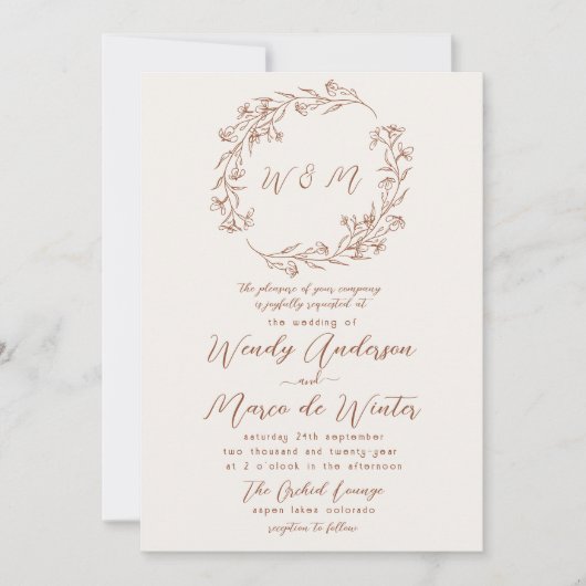 Invitation Mariage minimal terracota rust boho botanique (Devant)