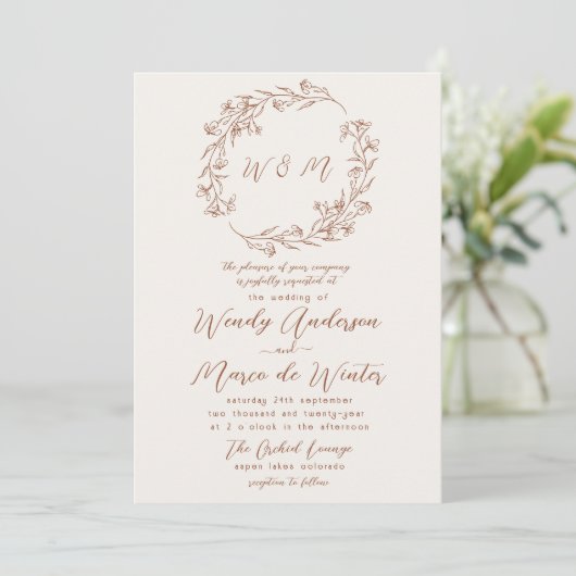 Invitation Mariage minimal terracota rust boho botanique (Debout devant)