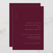 Invitation Mariage Minimal Tout En Un Code QR Bourgogne & Or (Devant / Derrière)