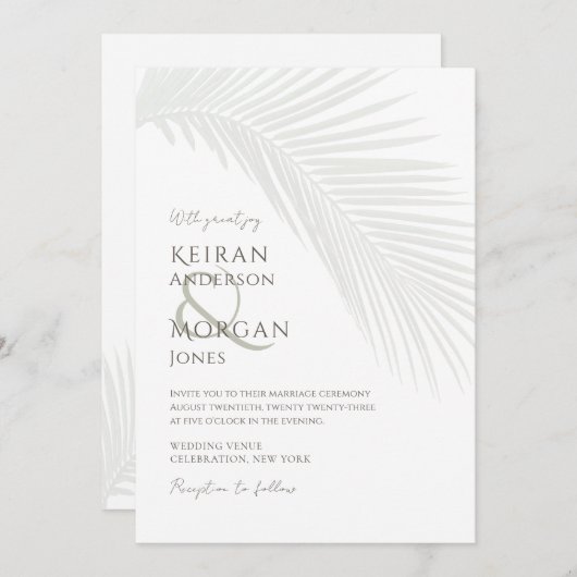 Invitation Mariage minimal Tropical Palm Leaf Boho Beach (Devant / Derrière)
