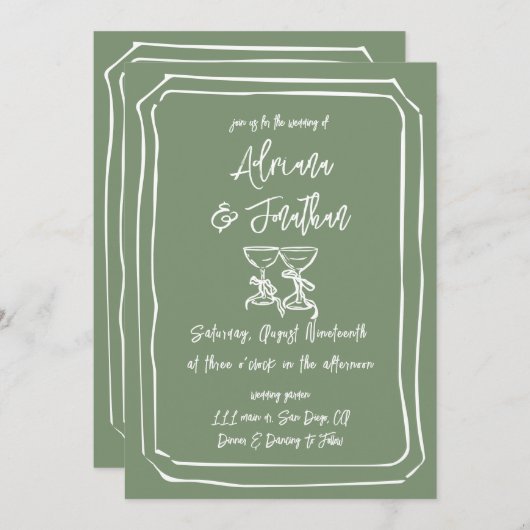 Invitation Mariage minimal vert de taille simple (Devant / Derrière)