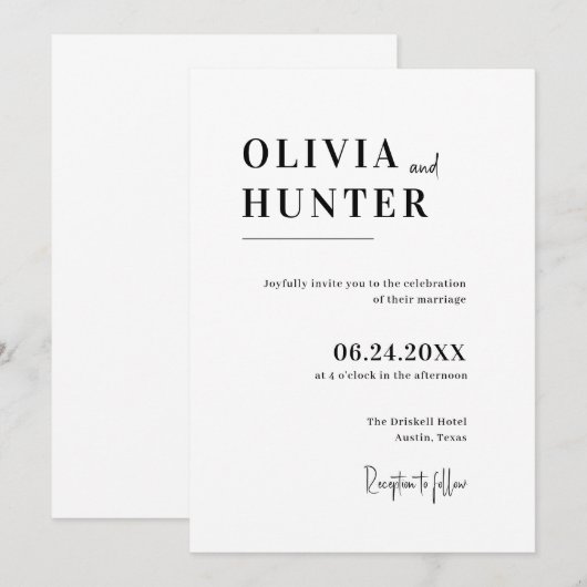 Invitation Mariage minimaliste (Devant / Derrière)