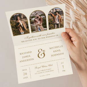 Invitation Mariage minimaliste à arche photo QR code Cream Go