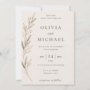 Invitation Mariage minimaliste à la branche d'olivier botaniq