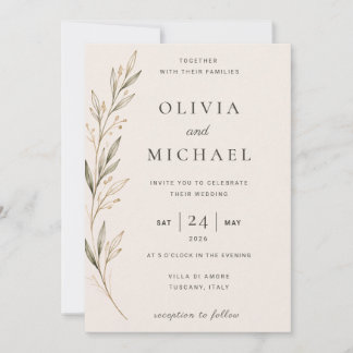 Invitation Mariage minimaliste à la branche d'olivier botaniq