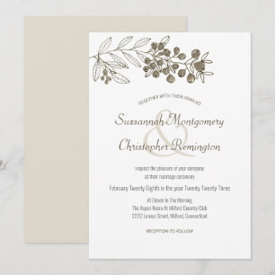 Invitation Mariage Minimaliste à la Feuille de Baie avec Bord
