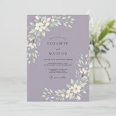 Invitation Mariage Minimaliste Améthyste Feuillu (Debout devant)