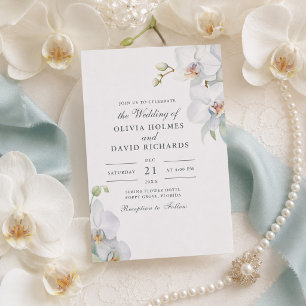 Invitation Mariage Minimaliste Aquarelle Orchidée Blanche