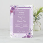 Invitation Mariage minimaliste aquarelle violette (Debout devant)