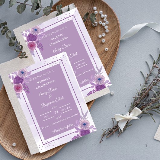 Invitation Mariage minimaliste aquarelle violette