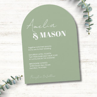Invitation Mariage Minimaliste Arche Vert Sauge et Blanc