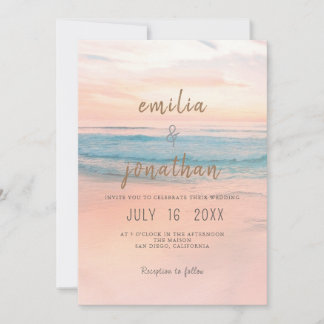 Invitation Mariage Minimaliste au Coucher de Soleil sur l'Océ