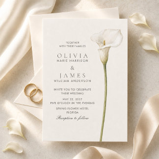 Invitation Mariage minimaliste au lys calla blanc moderne