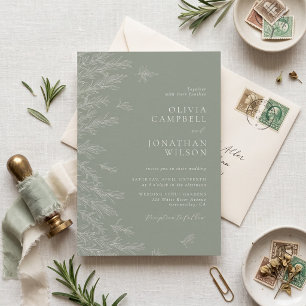 Invitation Mariage Minimaliste aux Feuilles de Vert Sauge Mod