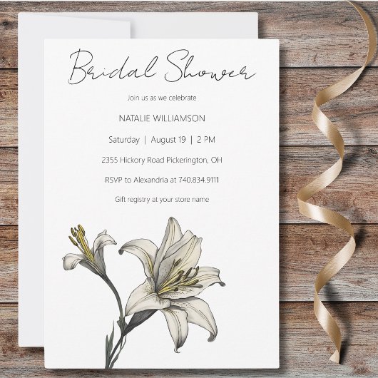 Invitation Mariage Minimaliste aux Lys Blancs