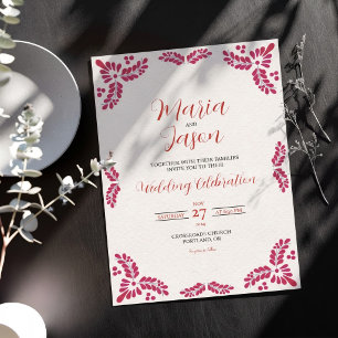 Invitation Mariage minimaliste aux motifs floraux rouges de T