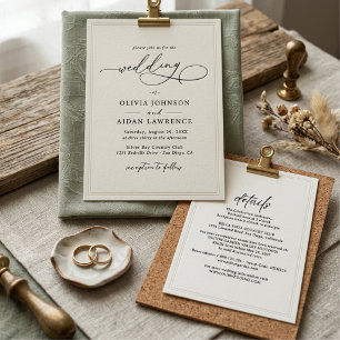Invitation Mariage minimaliste avec bordure de calligraphie n