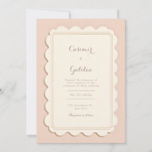 Invitation Mariage Minimaliste avec Bordure Dorée à Coquilles