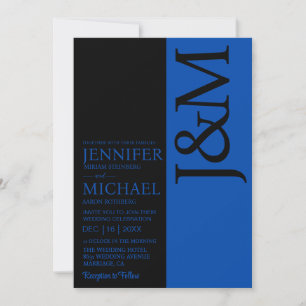 Invitation Mariage minimaliste avec code QR bleu cobalt au do