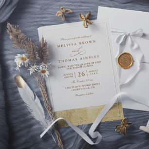Invitation Mariage minimaliste avec code QR doré métallisé
