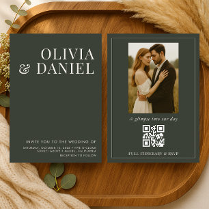 Invitation Mariage minimaliste avec code QR photo vert olive