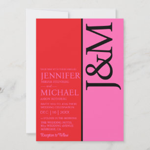 Invitation Mariage minimaliste avec code QR rouge et rose au