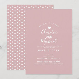 Invitation Mariage Minimaliste avec des Cœurs Roses Discrets