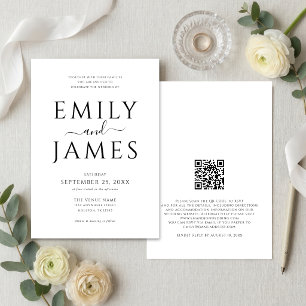 Invitation Mariage minimaliste avec QR Code noir et blanc