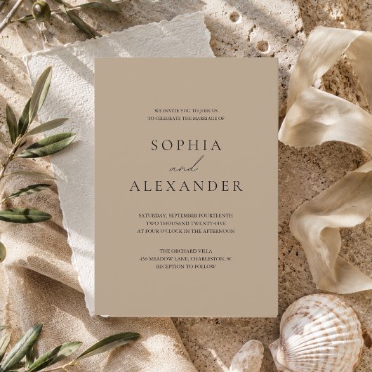 Invitation Mariage minimaliste beige - Élégance moderne 